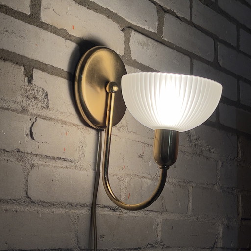 Lampada da parete vintage di design Steinhauer in ottone e vetro di cristallo