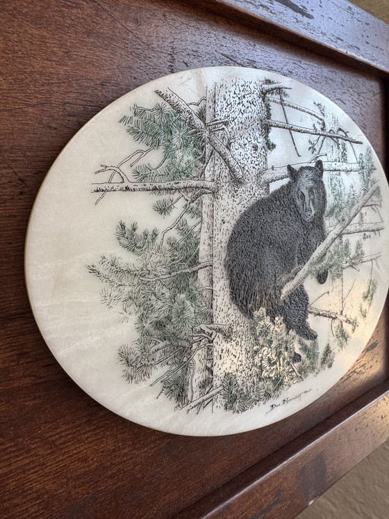 Image 1 of Marble engraving painting of a bear by Don Northcutt