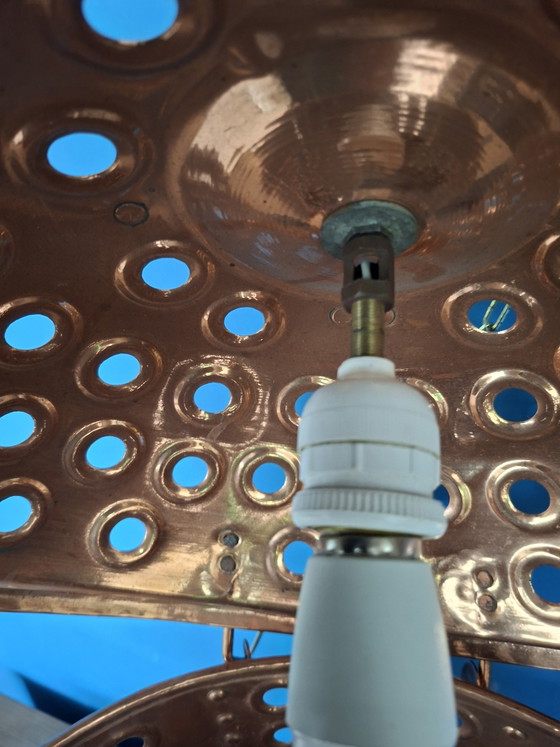 Grande lampadario a sospensione steampunk a forma di tamburo in rame rosso. – Copper (photo 8 of 11)