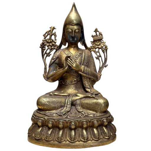 Antique Tibetan Bronze Statue of Je Tsongkhapa – Hand-engraved – 28 cm – 2.2 kg