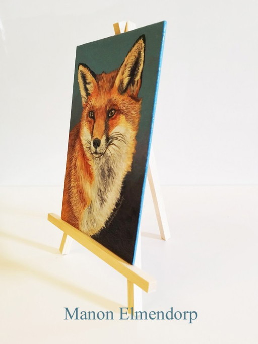 Hand-painted Small Fox Painting 13x18 cm New – schilderijen tekeningen, Wood, Canvas (photo 2 of 5)