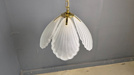 Image 1 of Vintage Italiaanse kroonluchter van glas en messing, jaren 70.