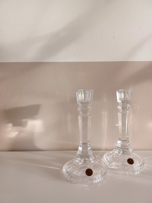 Royal Crystal Rock, Italia, 24%, set of 2 lead crystal candlesticks. Vintage.