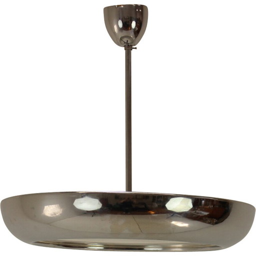 Lámpara colgante Bauhaus vintage en cromo y cristal para Napako, 1930