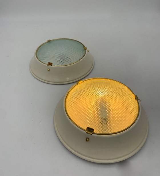 Image 1 of Paar plafondlampen - wandlampen - toegeschreven aan Fontana Arte, vintage Italië, ivoorwit