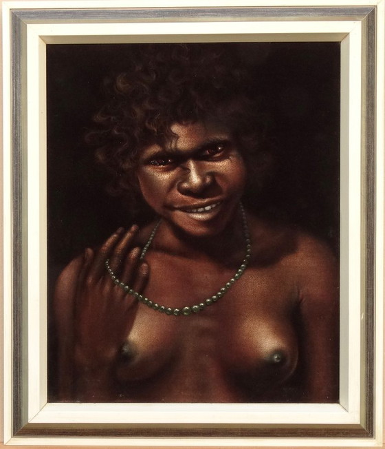 Image 1 of A couple of Aborigines, black velvet painting, 1966, Australia, natives