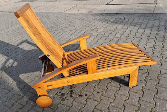 Image 1 of Tribu Teak Lounger With Wheels And Infinitely Adjustable Backrest