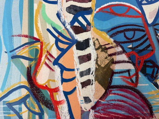 Thomas Van Der Linden ‘Terrace Chairs and Balcony’ – Mixed Media Collage on Canvas