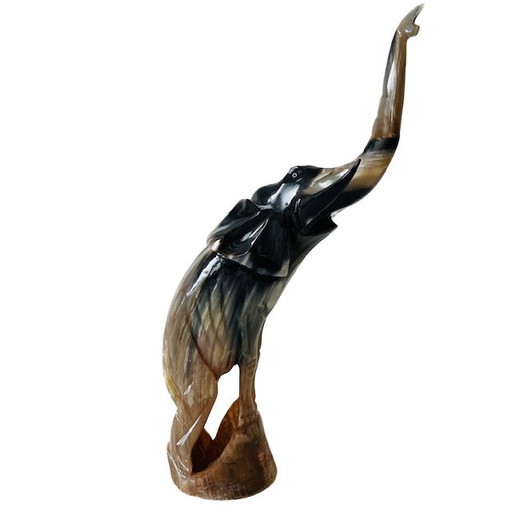 Vintage Cuban hand-carved buffalo horn elephant sculpture