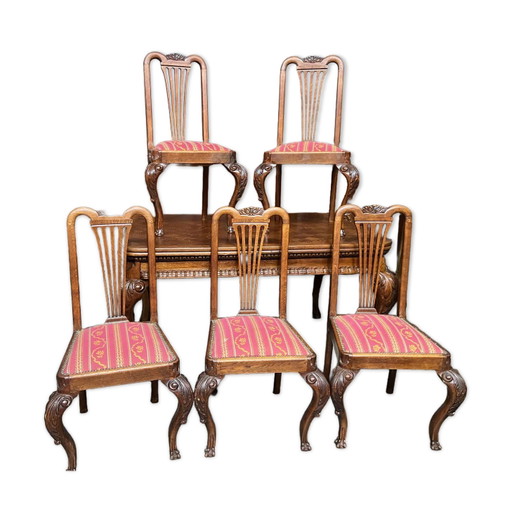 Set of 5 Chippendale style chairs. – eetkamerstoelen