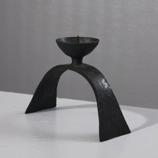 Brutalist candlestick holder in wrought iron, Marolles style, 1950s design