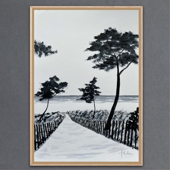 Image 1 of Tusche auf Papier, gerahmt. 30x21cm.