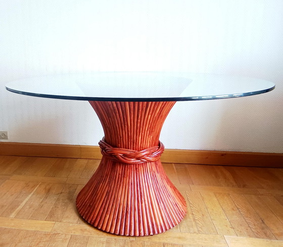 Image 1 of Maugrion for Roche Bobois, circa 1980 Table from the Le Rotin Prestige collection, wheat sheaf model.  Round table base