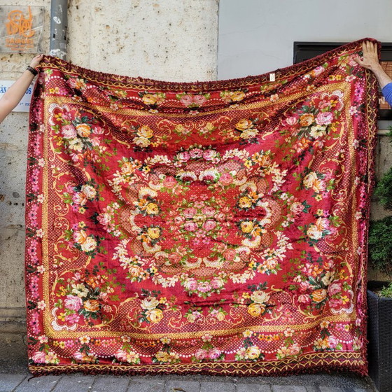 Image 1 of Large bedspread/tapestry, floral print, 40's - Eastern Europe