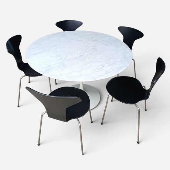 Knoll International Eero Saarinen Tulp Tafel Bureau 107cm Marmer – Eettafels, Marble, Aluminium, Vintage (photo 6 of 6)