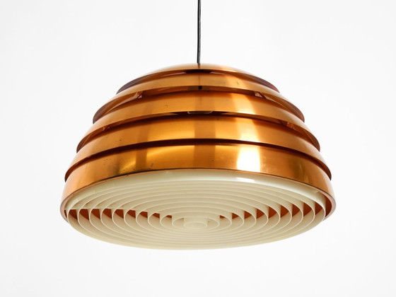 Image 1 of Lampe à suspension originale à lattes de cuivre des années 1960 par Hans-Agne Jakobsson pour Markaryd. Fabriqué en Suède