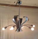 Lustre 6 feux Space-Age en métal chromé et brossé - années 70