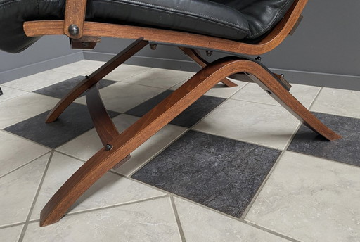 Poltrona a dondolo in pelle Ingmar Relling anni '70