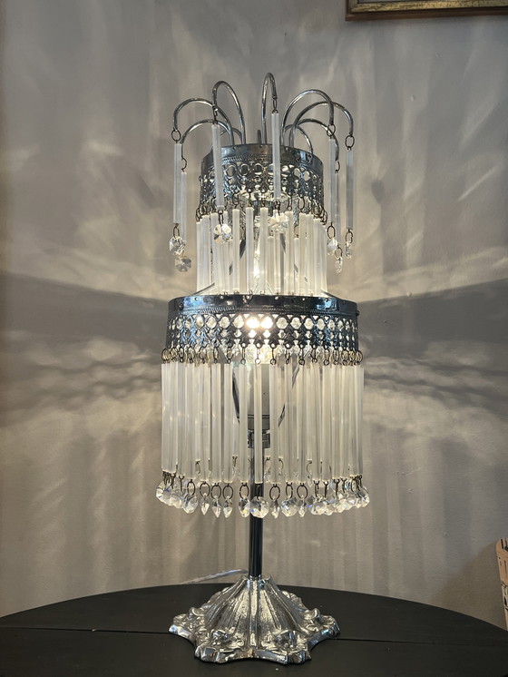 Image 1 of Set Of 2 Vintage Crystal Table Lamps Opaline Glass