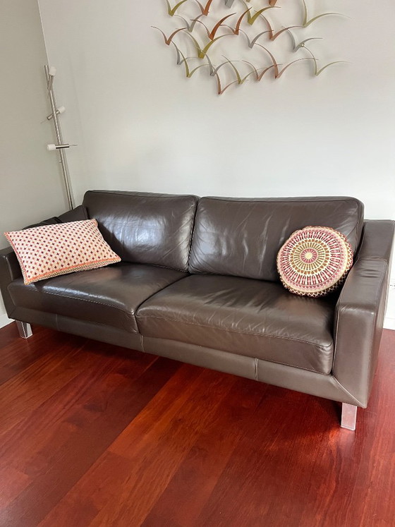 Leolux Antonia 2.5-seater sofa, brown leather, 3-5 seaters, Metal, Modern (photo 2 of 6)