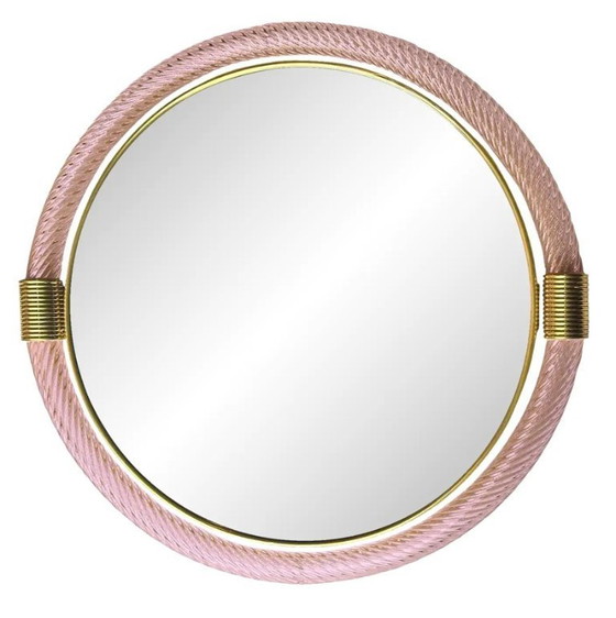 Image 1 of Ronde Torchon-Torciglione Murano glazen spiegel in barokke stijl uit het midden van de eeuw