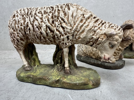 Image 1 of 5 figuras antiguas de ovejas pintadas a mano - 1903
