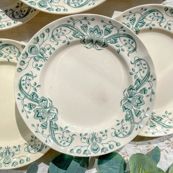 Set of 6 Antique Small Ironstone Plates "Figuig" – Longchamp 19th Century – Crockery, Vintage (photo 4 of 13)