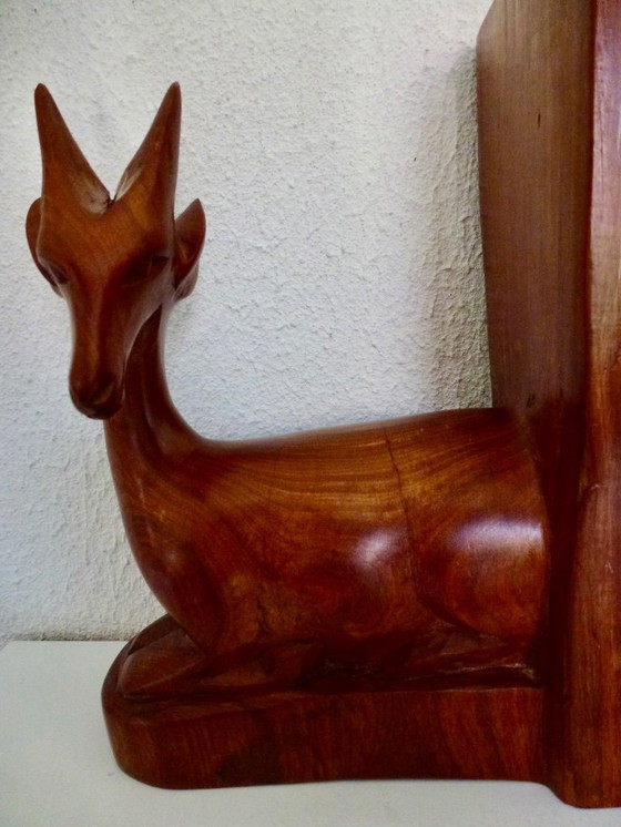 Image 1 of Vintage 2x wooden bookends in the shape of antelopes