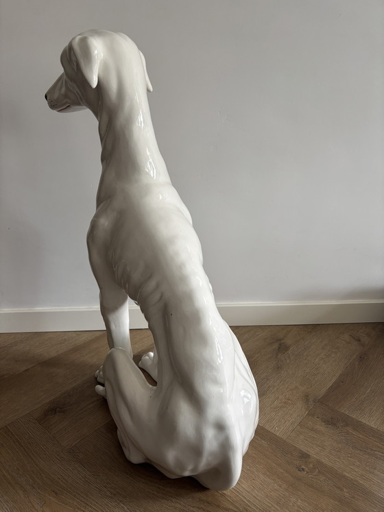 Image 1 of ELEGANT LIFE-SIZE ITALIAN CERAMIC GREYHOUND 74 CM