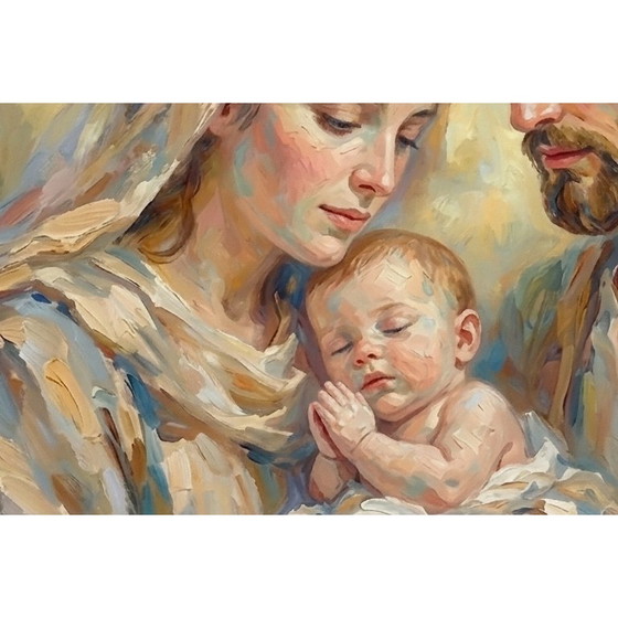 Jezus, Maria en Jozef "Het gebed van Jezus" (120x60 cm) – Wanddecoratie, Canvas, Paper (photo 3 of 6)