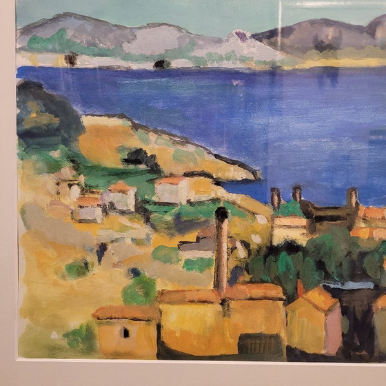 Image 1 of Gouache on paper “La baie de Marseille, vue depuis L’Estaque”, following Paul Cézanne, post-impressionism, s. XX – France