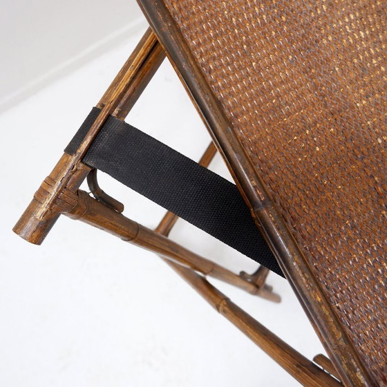 Image 1 of Table à plateau pliante en bambou de style colonial du milieu du siècle