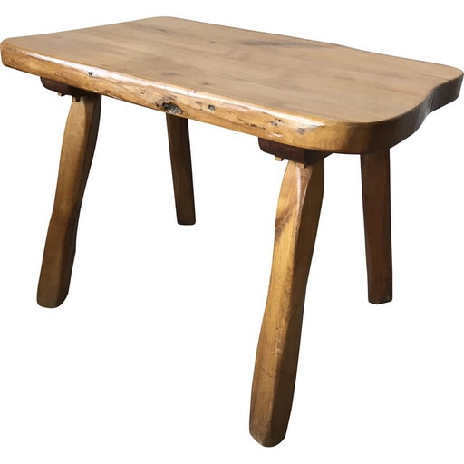 Mesa de centro vintage brutalista de madera maciza