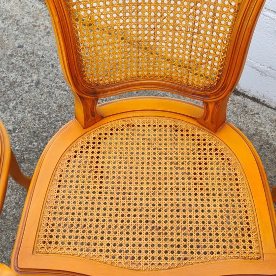 Set Of 5 French Vintage Cane Dining Chairs - 5 Big Cherry Wood Cottage Chairs - Style Louis XV - 80s (photo 14 of 19)