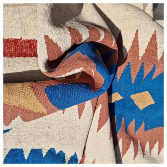 Vintage Turks Kilim tapijt | Handgeweven wol | Anatolisch design | 252 × 353 cm (99 × 139 inch) (photo 12 of 12)