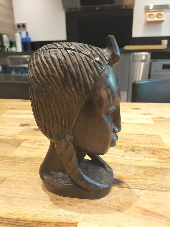 Image 1 of Ebbenhouten sculptuur van een Afrikaans hoofd