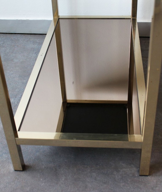 Image 1 of Etagère en verre fumé et miroité, style Hollywood Regency, 70’s.