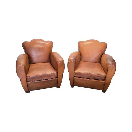French Art Deco style leather club armchairs, 1950s/60s