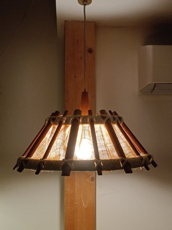 Image 1 of Hanging lamp made of wood and rope, 1990s