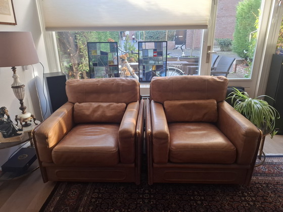 Image 1 of Baxter cognac leather sofa with two armchairs