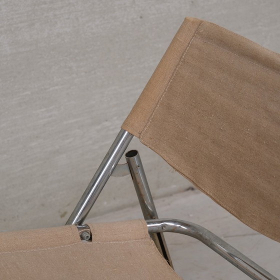 Image 1 of Niels Gammelgaard 'Cox' Folding Linen Mid-Century Chrome Lounge Chair