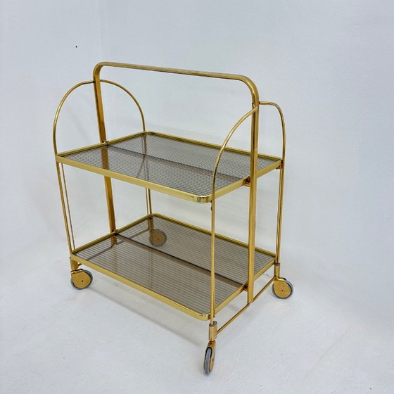 Servierwagen aus Messing und geriffeltem Glas, Metall, Gold, Vintage (Foto 8 von 15)