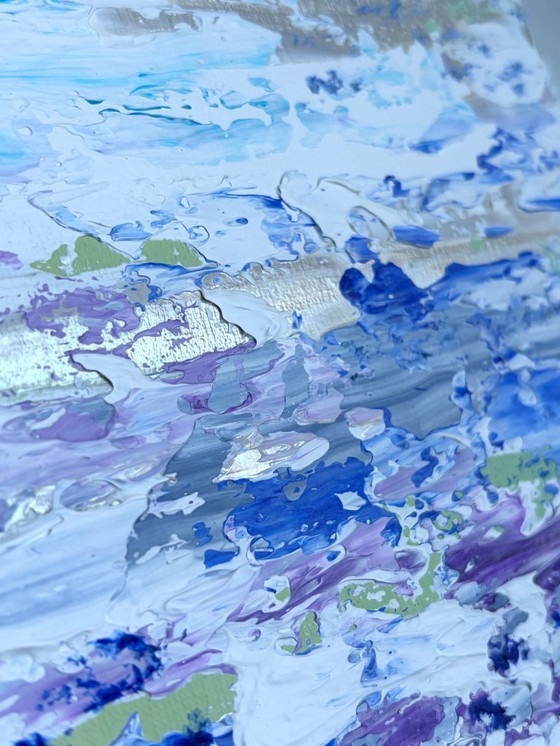Image 1 of VOLT ultramarine - abstract schilderij blauw wit zilver – klein modern kunstwerk