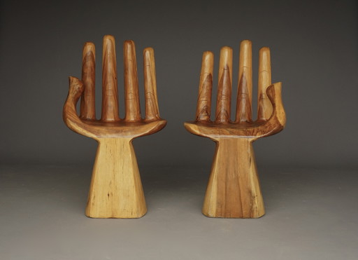 Vintage Solid Wood Hand Chairs, 1970s, Set of 2