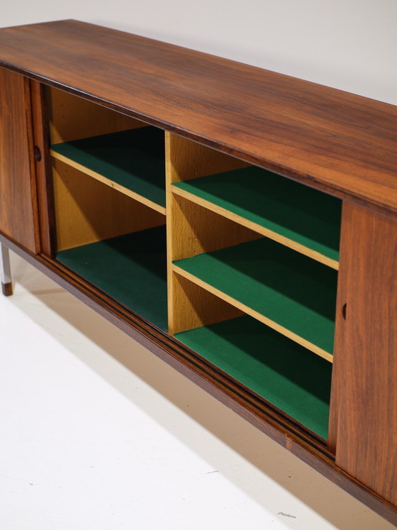 Image 1 of Lang dressoir lowboard palissander chroom vintage Deens