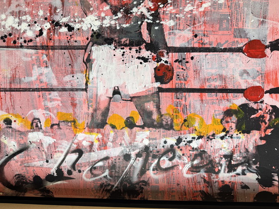 Image 1 of Ronald Chapeau - "Il più grande 1" - Muhammad Ali - Tecnica mista su tela incorniciata