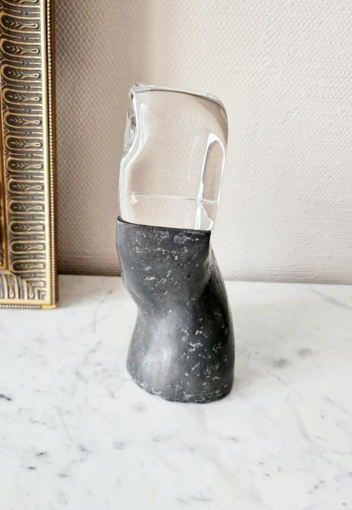 Sculpture Anthropomorphe Monumentale Visage Hybride Cristal Massif Métal Brut 11kg Design Moderniste Brutaliste 2de Moitié XXe