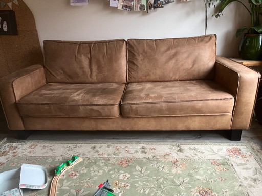 Cognac-colored 4-seater sofa, sevn butterfly