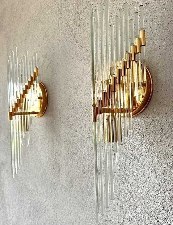 Vintage paar Venini wandlampen, Messing, Murano Glas, Gold (foto 5 van 13)
