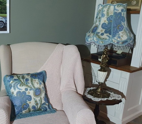 Beautiful Handmade Lampshade with cushion cover made of vintage fabric – Lighting, Textile, Brass (photo 2 of 5)